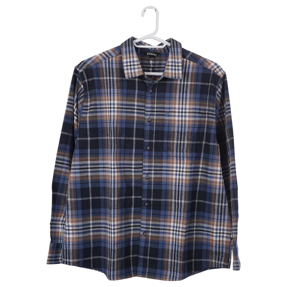 NWT Eddie Bauer Shirt XXL 2XL Blue Cotton Flannel Plaid Button-Up Long Sleeve